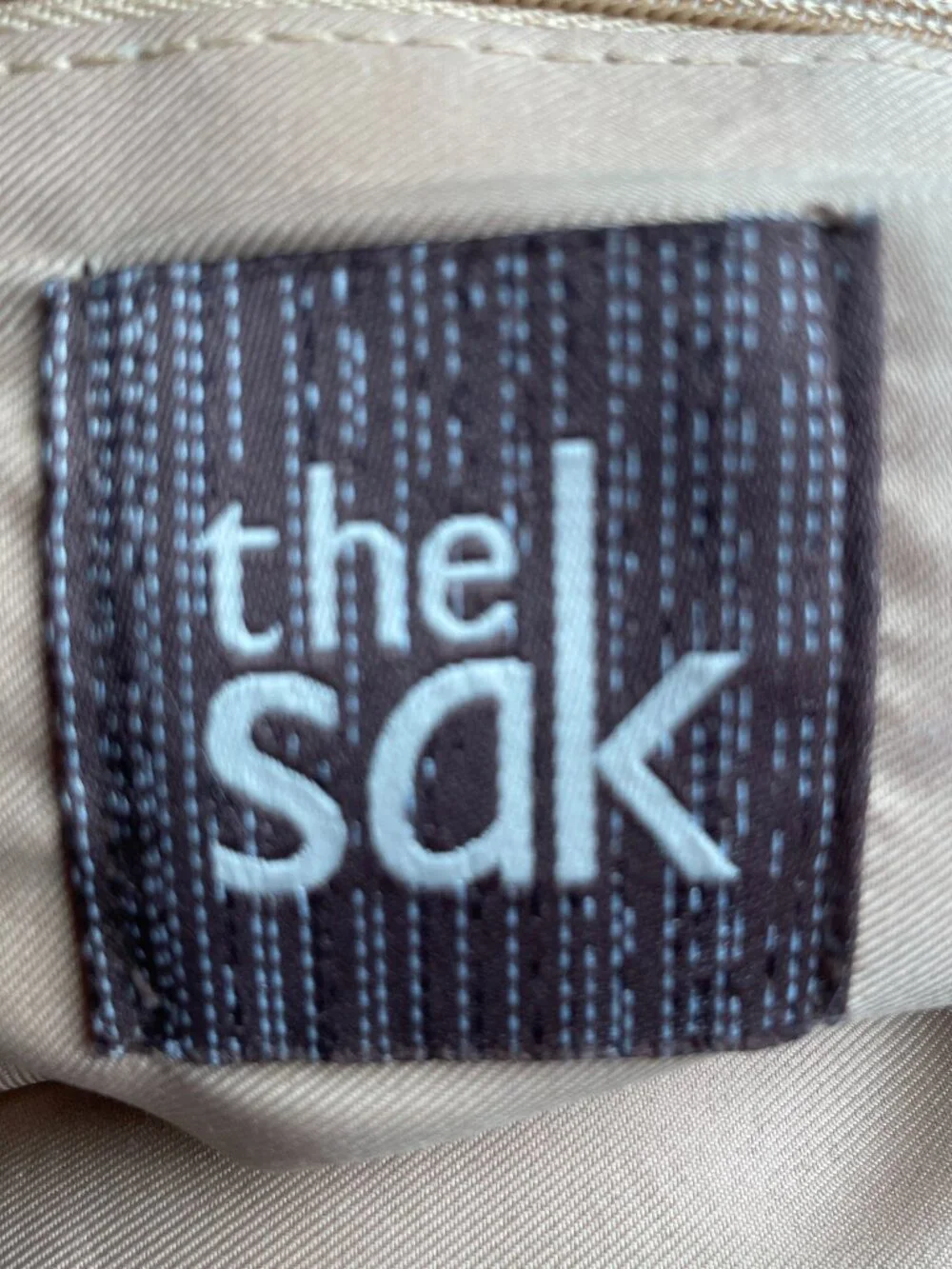 The Sak Crochet Tote Bag Neutral Striped Leather Strap Boho Shoulder Bag